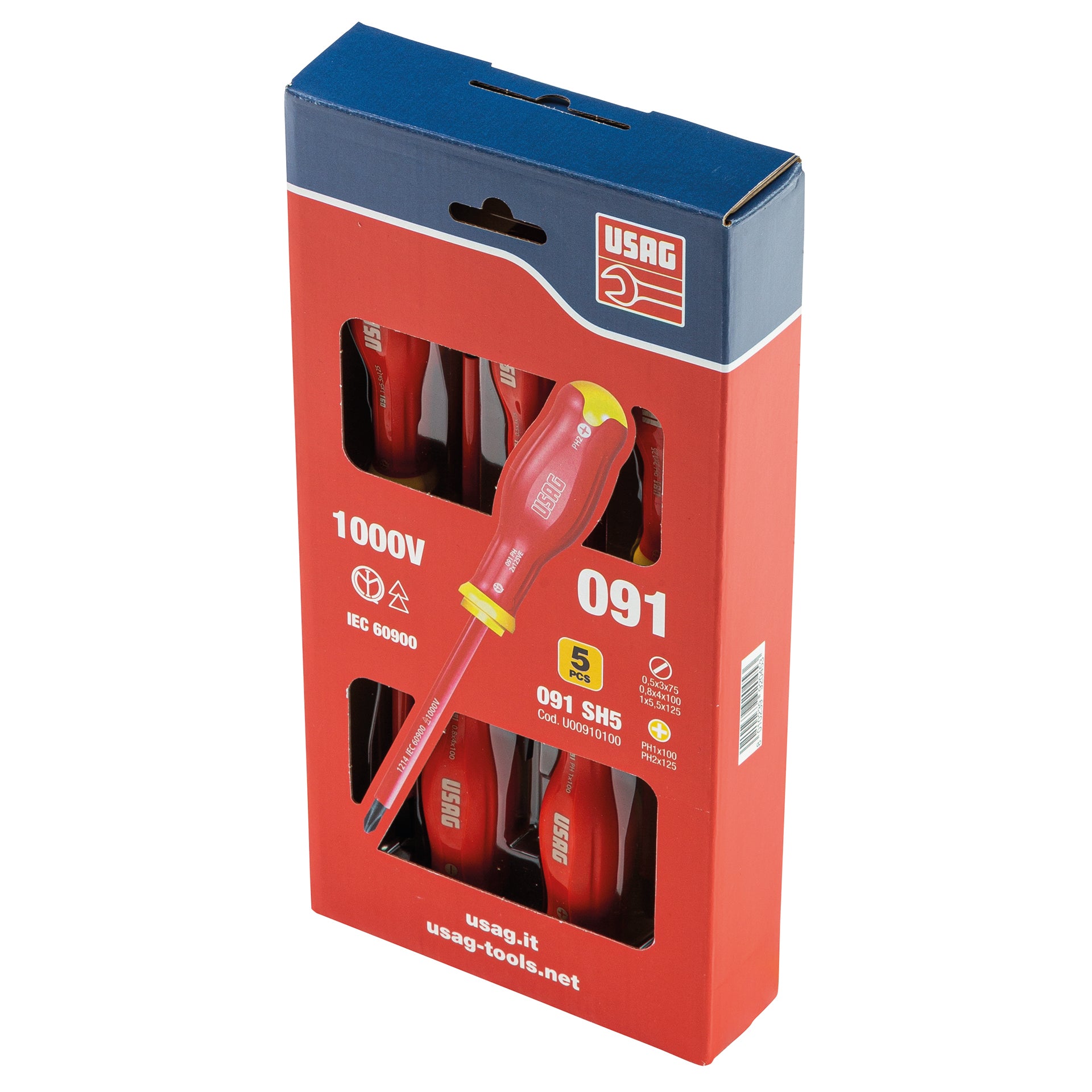 091 SH5 - Set of 5 screwdrivers for slotted screws and for Phillips® cross head screws 1000 v - Usag - U00910100 091 SH5 - Set of 5 screwdrivers for slotted screws and for Phillips® cross head screws 1000 v - Usag - U00910100